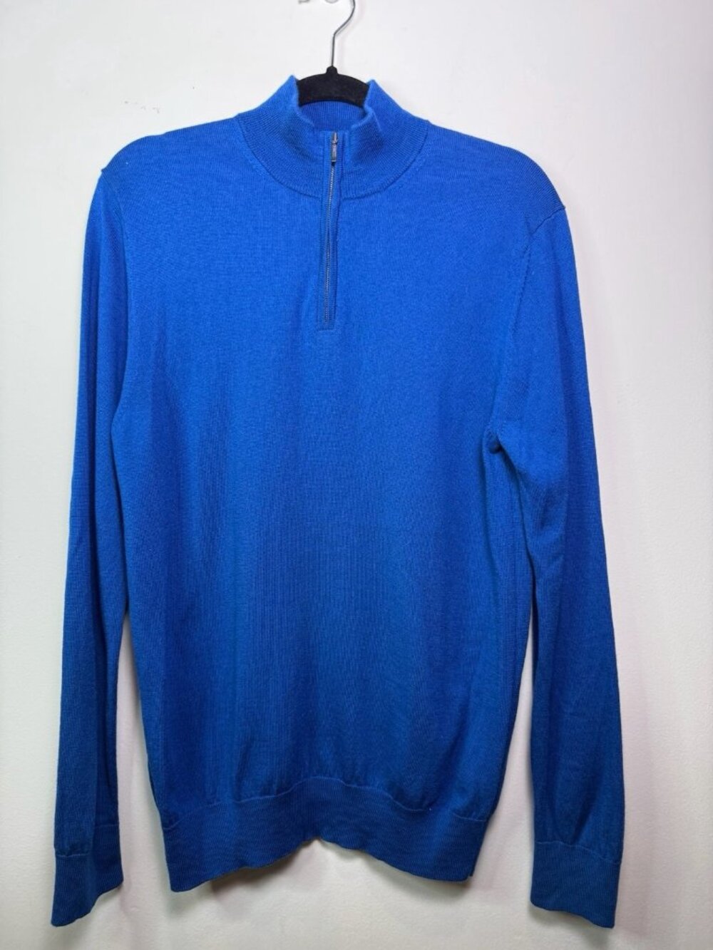 Charles Tyrwhitt Jermyn Street London Blue 1/4 Zip Medium Wool Sweater Knit